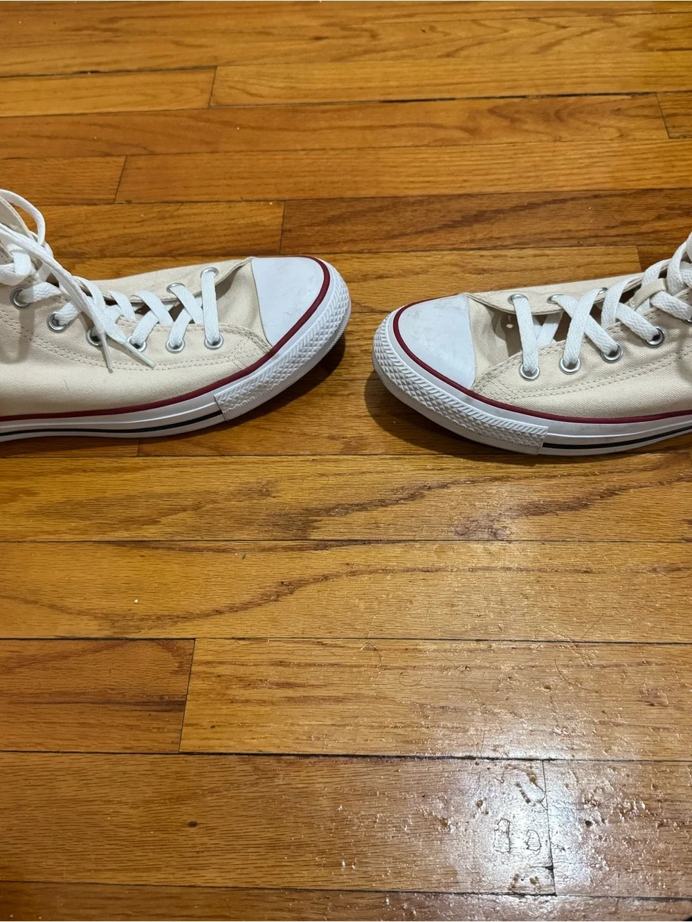 Converse High Top Sneakers Cream with White and Red Trim - Picture 2 of 5
